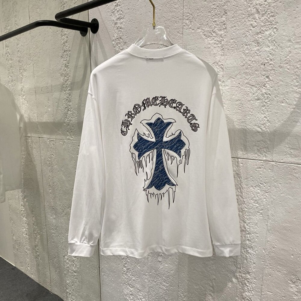 Chrome Hearts Blue Cross Print Short-Sleeve Top With White Detail